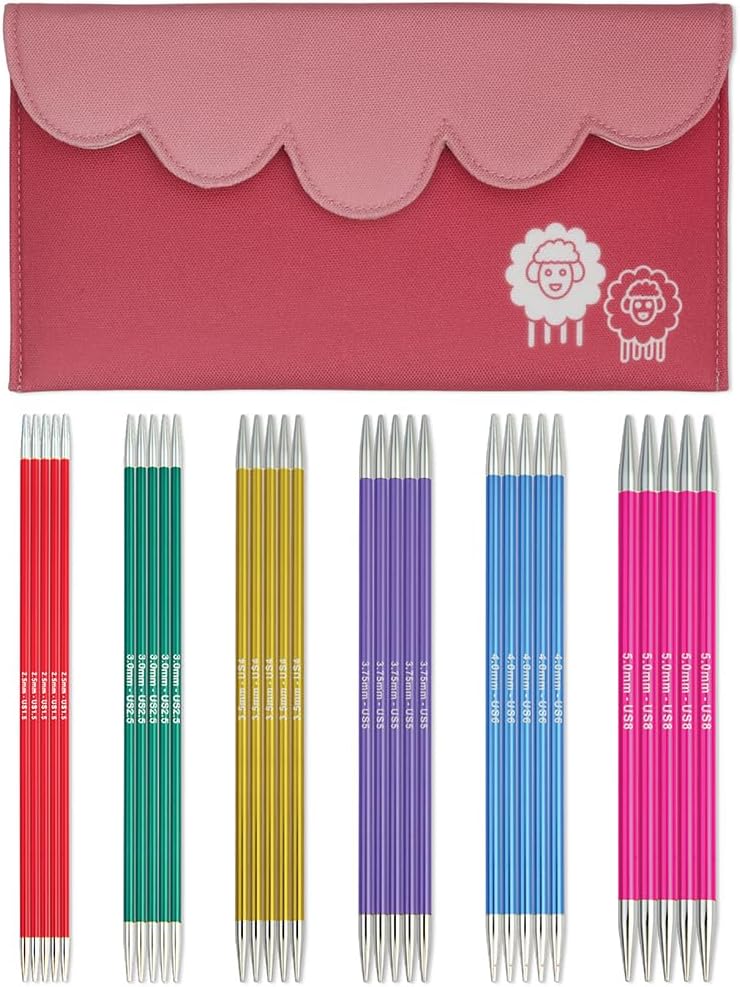 KNITPRO Knitting Needle Set, Zing (20cm) - Set of 6, Double Pointed, Aluminium, Colorful