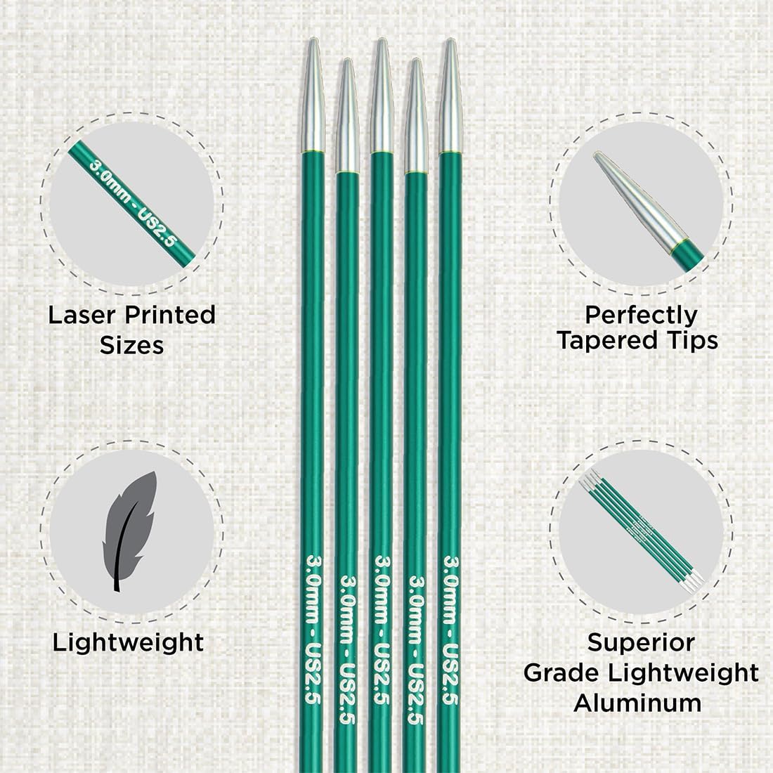 KNITPRO Knitting Needle Set, Zing (20cm) - Set of 6, Double Pointed, Aluminium, Colorful
