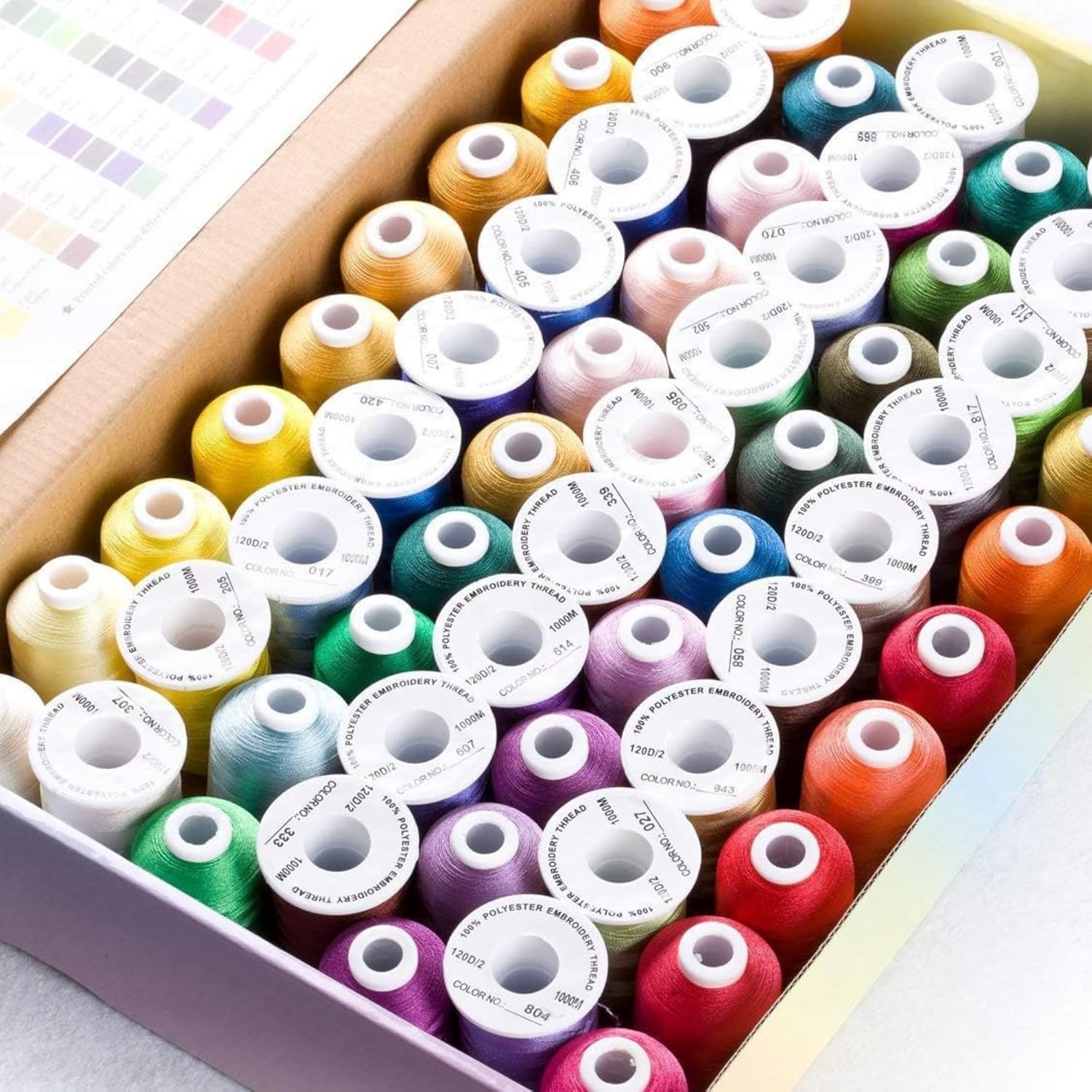 63 Color Polyester Embroidery Thread Set – 15 Gr, 40 Weight, 550Y per Spool, Suitable for Janome, Singer, Husqvarna, Bernina and Other Embroidery and Sewing Machines (63, Mixed Color)